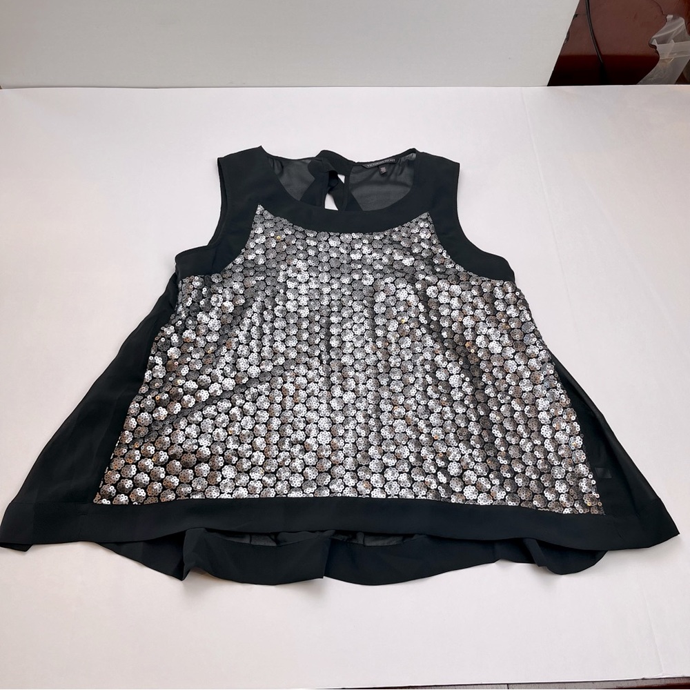 Victoria's Secret Womens Size Large Black Silver Sequined Sheer Sleeveless Top